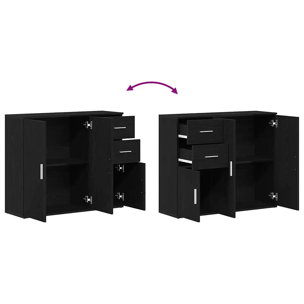 Credenza Rovere Nero 91x29,5x75 cm Legno Massello di Argilla 862003