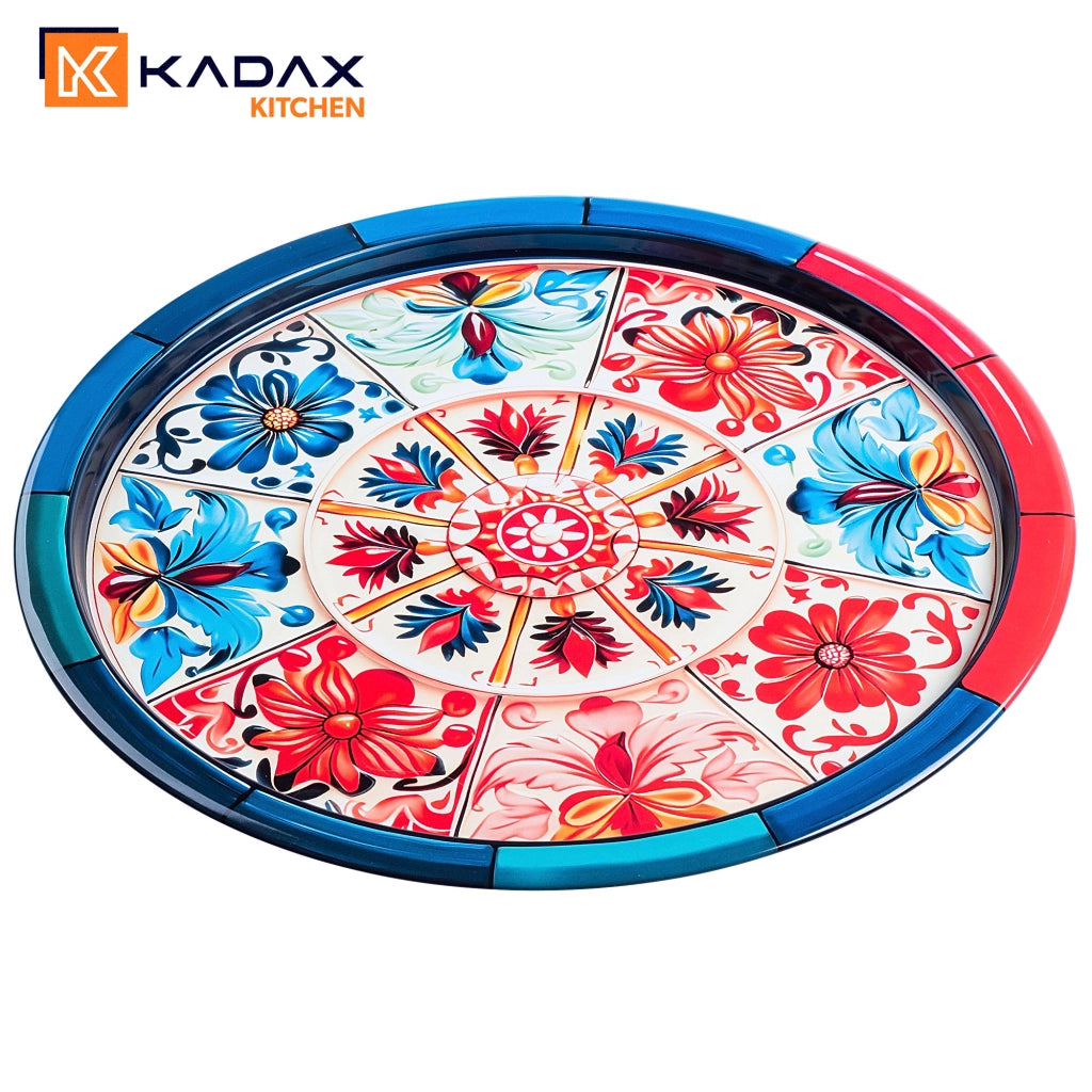 Vassoio decorativo rotondo KADAX con mosaico in metallo, grande 32,5 cm