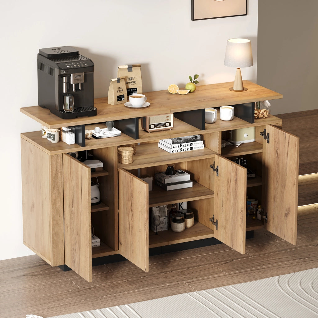 Credenza e madia con 4 ante e 3 vani aperti per soggiorno e ingresso in truciolare natural 140 × 40 × 85 cm