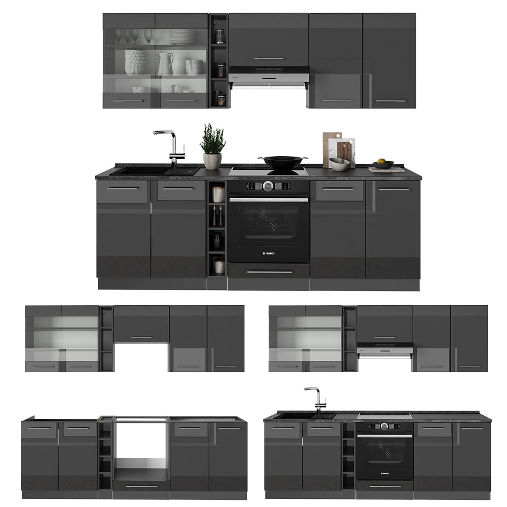 Cucina componibile Fame-Line Antracite lucido/Antracite 235 cm, PL Antracite Vicco