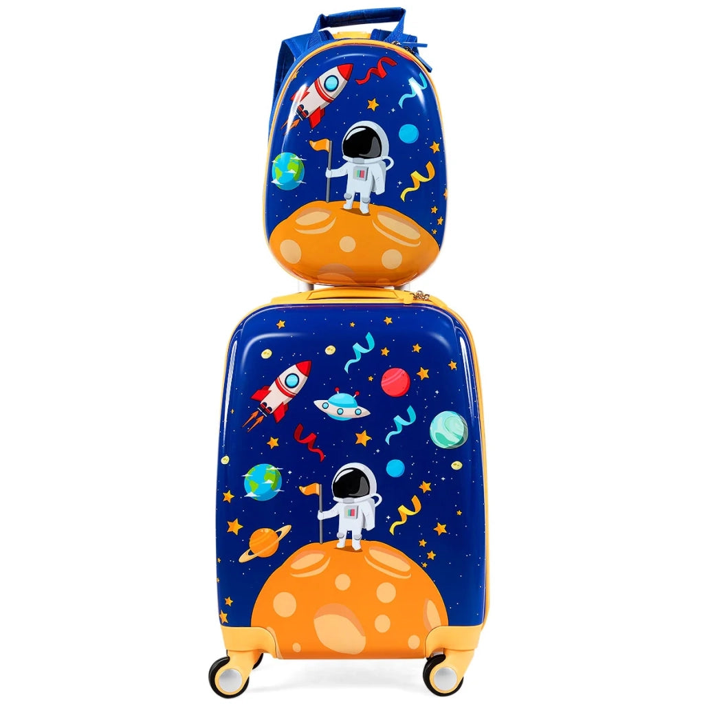 Set di 2 valigie per bambini (46 x 30 x 20 cm) e zaini (30 x 20 x 15 cm) con 4 ruote leggere ABS blu scuro 20_0020942