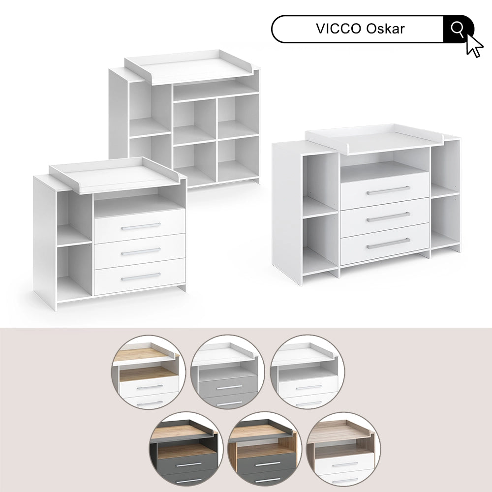 Vicco Fasciatoio Rovere bianco/dorato 143.2 x 93 cm con 3 cassetti