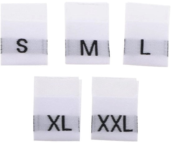 Etichette per Abbigliamento con Bordure - 500 Pezzi - Etichette per Stiratura per Abbigliamento - Etichette per Nome per Tessuti - Etichette per Taglie per Abbigliamento - Taglie S/M/L/XL/XXL - Materiale Polyester