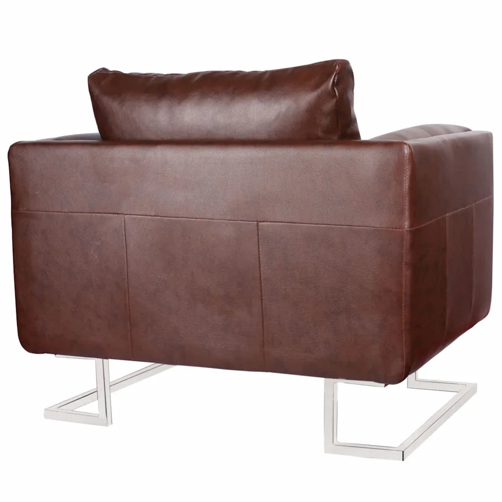 Poltrona | Sedia Relax a Pozzetto con Gambe Cromate Marrone in Similpelle
