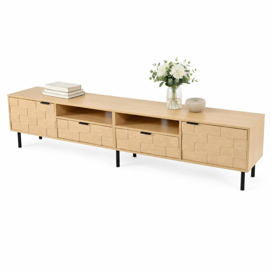 Mobile TV con 2 ante; 2 cassetti e 2 vani aperti per soggiorno in MDF e truciolare naturale 200×35×44.5 cm