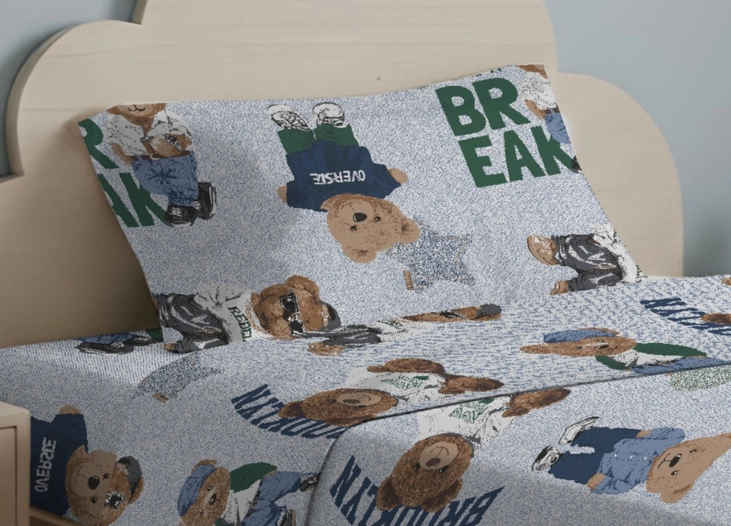 Sacco Copripiumino In 100% Cotone Made Italy Disegno Teddy - Piazza E Mezza - Azzurro