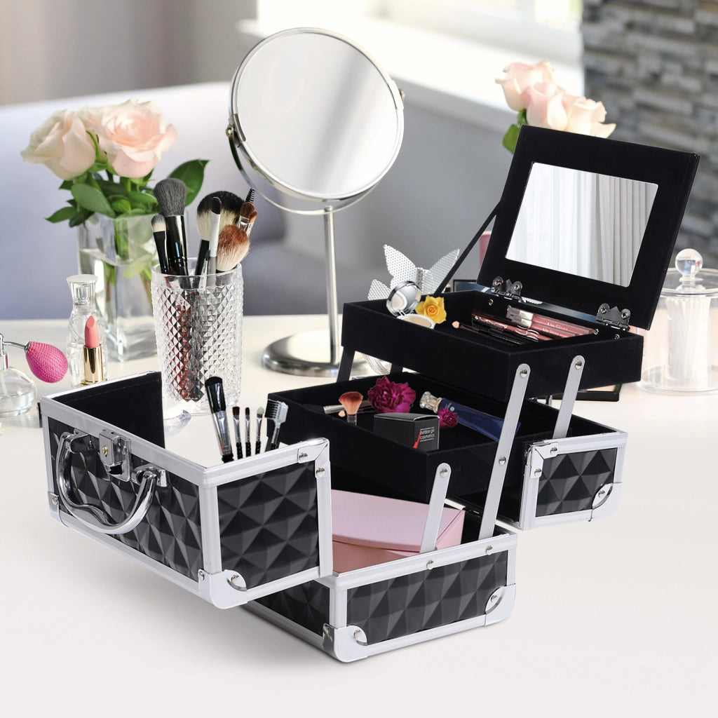 Cassettiera trucco con 3 cassetti e specchio ¨C zephmum ¨C nero 20x15x15 cm