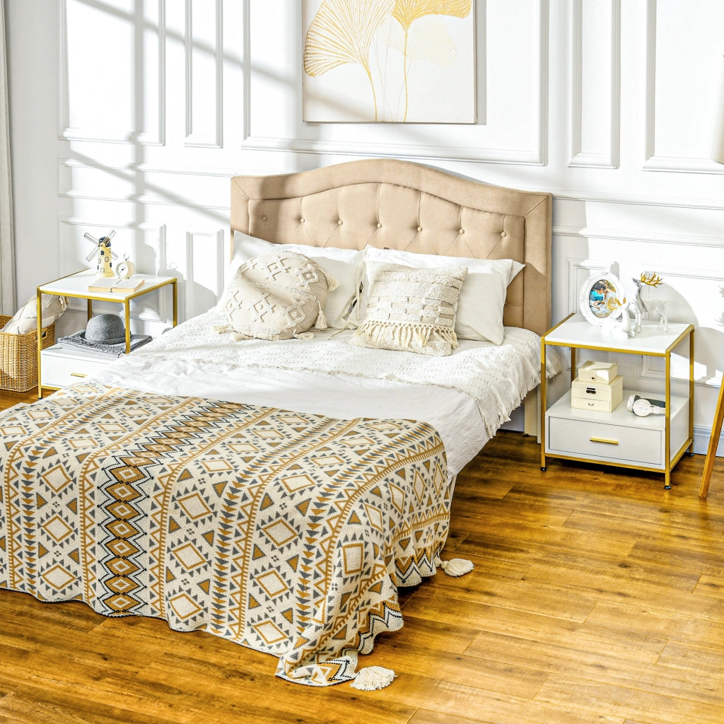 EasyComfort Set di 2 Comodini Moderni con Cassetto e Ripiano Aperto, 50x40x55cm, Bianco e Oro