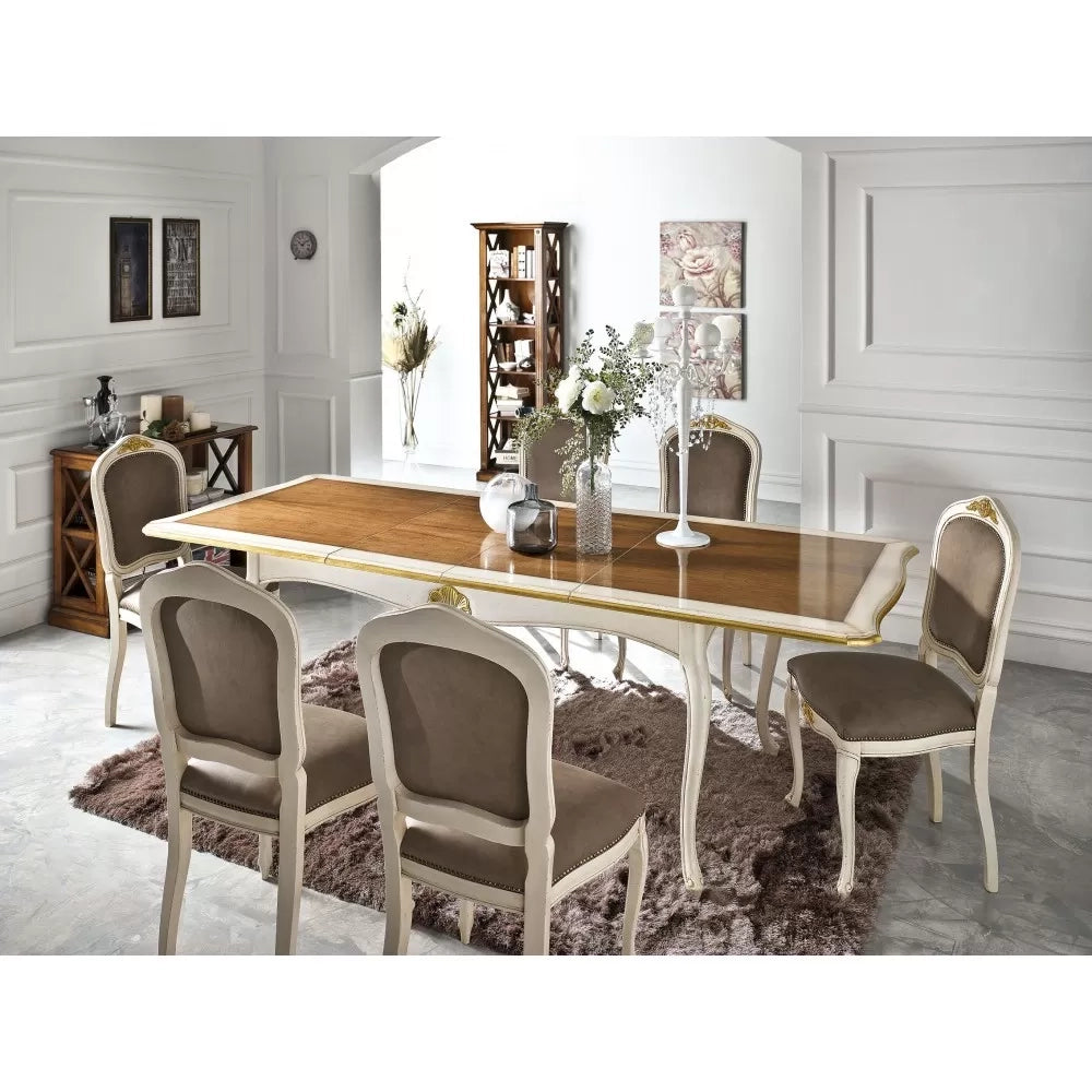 Tavolo rettangolare allungabile legno shabby decori oro 160x100x78 - Mobili 2G