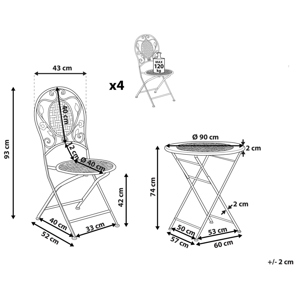 Set da Balcone Bistro a 4 Posti in Metallo Verde Chiaro moderno
