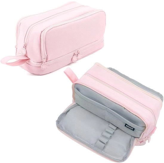 Sistema di Organizzazione per Materiale da Scrivere con Grande Capacità - 4 Cassetti - Portatile - Chiusura a Cerniera - Rosa - Cinture Elastiche - Custodia