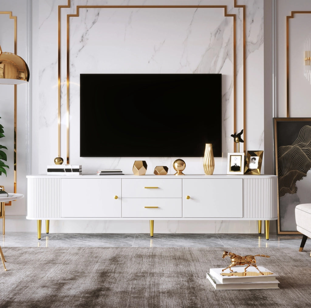 Mobile TV moderno bianco in MDF con 2 cassetti e 2 ante
