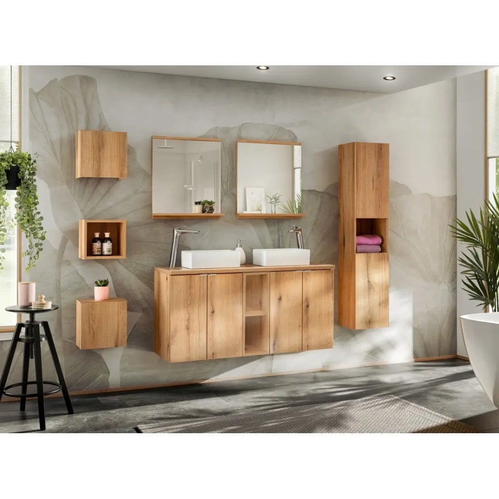 Mobile da bagno VANO – Finitura in rovere – L20 × P57 × H39 cm – Da appendere