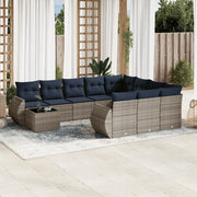 Set Divani da Giardino 11 pz con Cuscini Grigio in Polyrattan 3221930