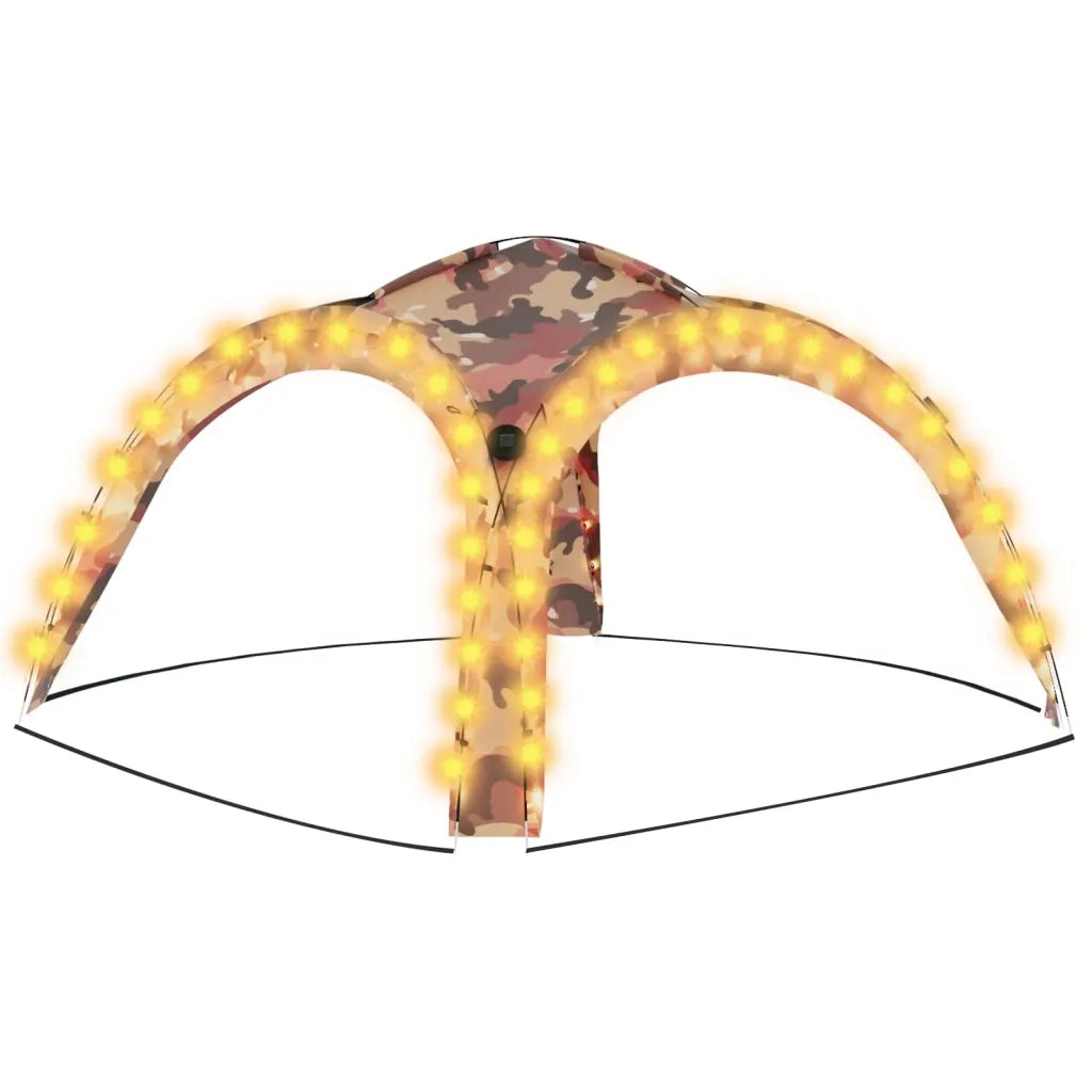 Tenda per Feste con LED e 4 Pareti-Tenda da campeggio 3,6x3,6x2,3 m Mimetica