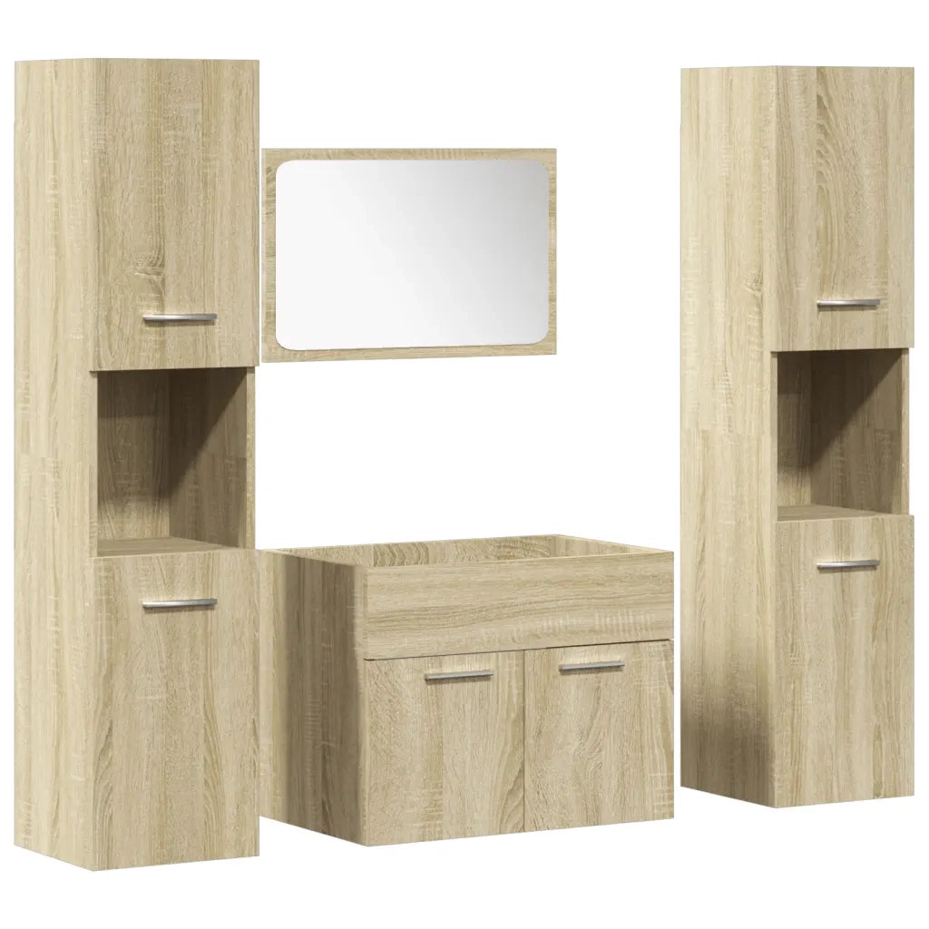 Set Mobili da Bagno 4 pz Rovere Sonoma in Legno Multistrato 3324999