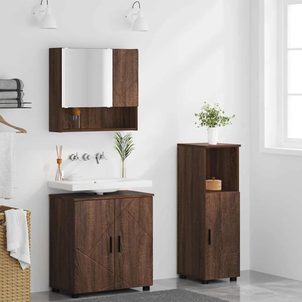 Set di mobili per il bagno con porta 3 pcs Rovere Marrone
