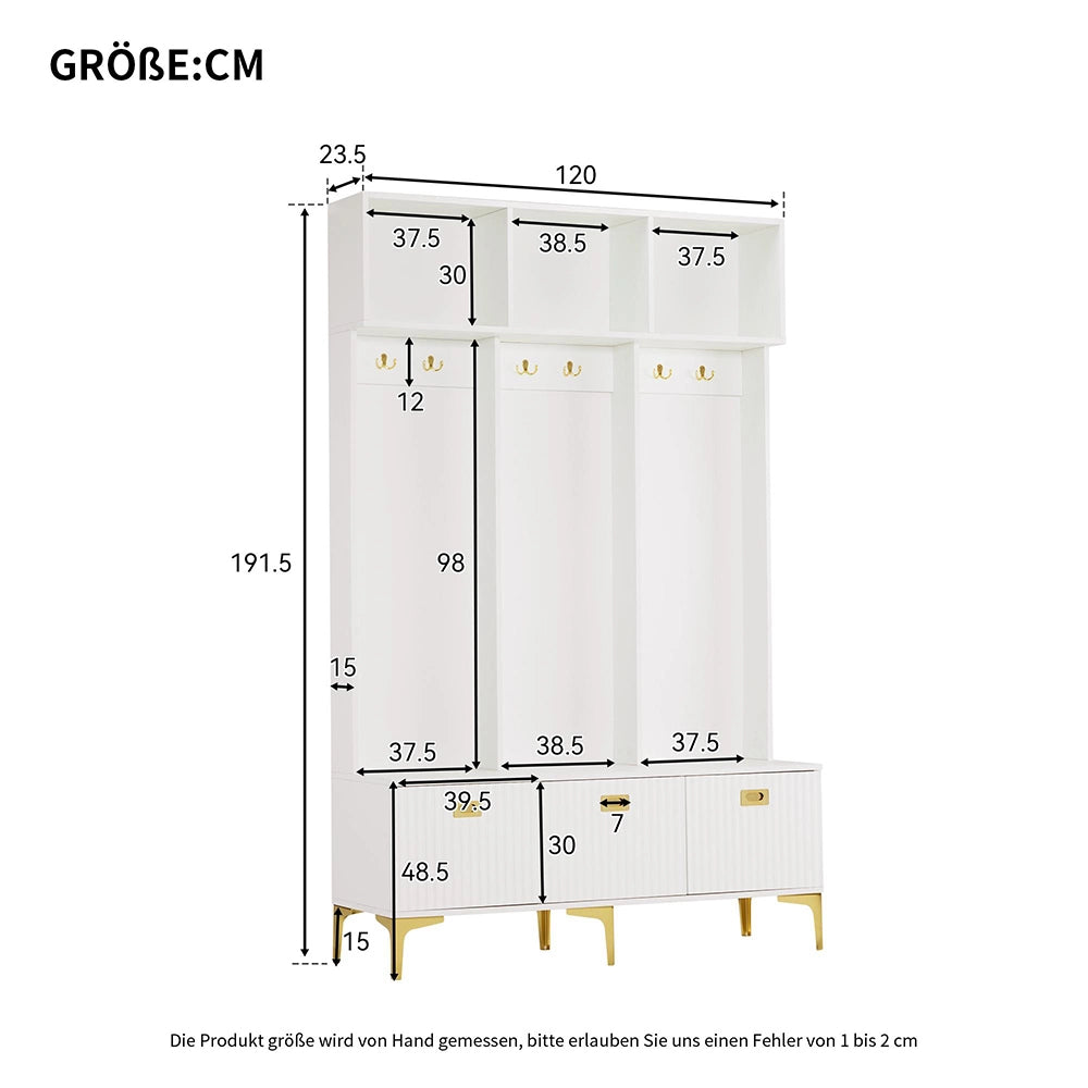 Vestiaire con panchina - Xylo - L120xP235xH1915 - Bianco - 6 ganci, gambe dorate, multifunzionale