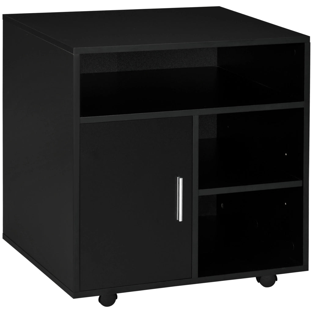 Mobile porta stampante con ruote ¨C Xylo ¨C 3 ripiani e armadietto in legno nero 60x50x65.5cm