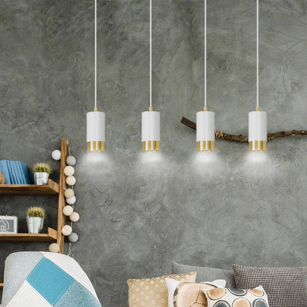 Lampada a sospensione Fumiko in acciaio bianco e oro