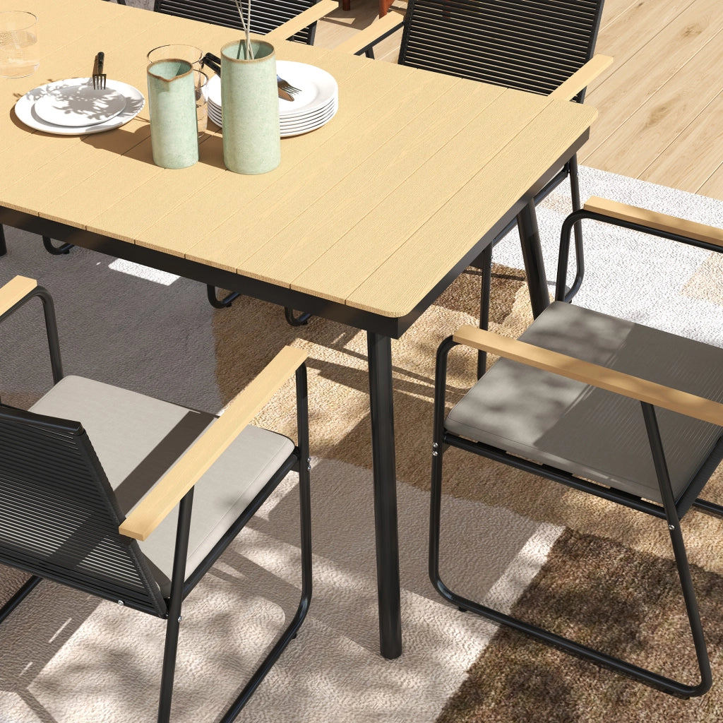 Gruppo di seduti; set da pranzo in metallo da 7 pezzi per 6 persone; tavolo da pranzo con tavolo 6 sedie; set sala da pranzo; legno naturale+nero