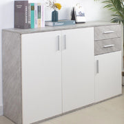 Mobile Cassettiera Moderna 3 Porte 2 Cassetti Design Minimal Bianco Cemento 120cm