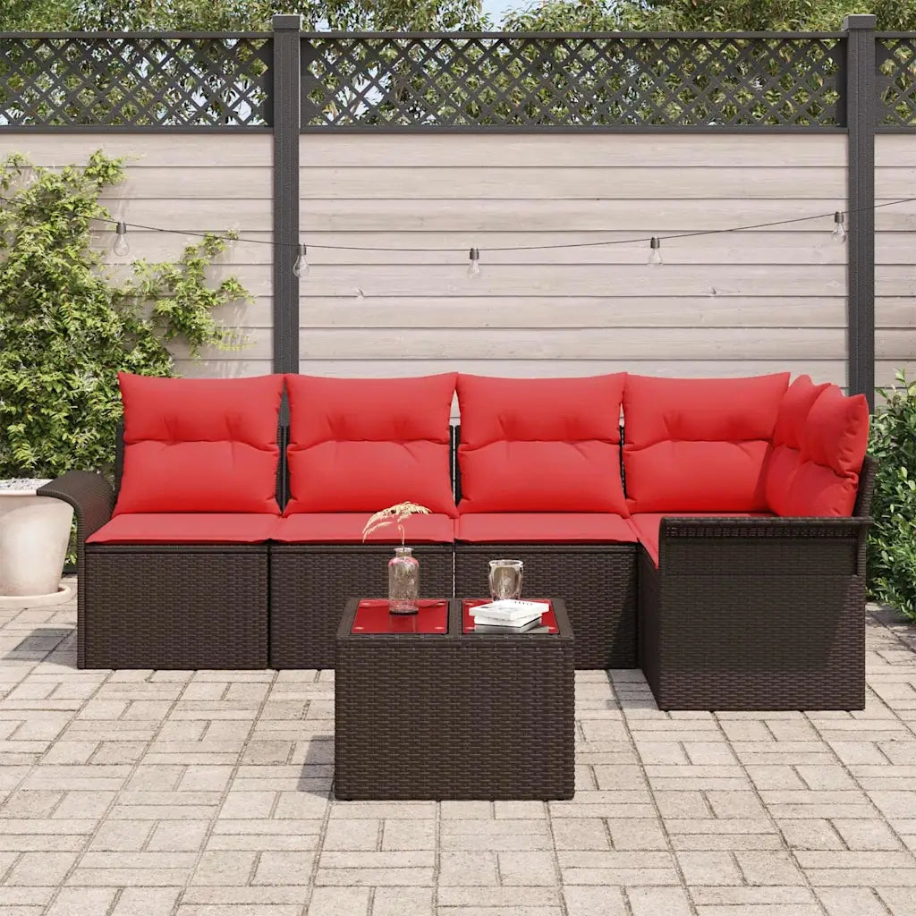 Set Divano da Giardino con cuscino 6 pcs Marrone polyrattan