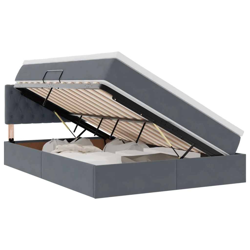 Letto con contenitore e LED Grigio scuro 140 x 190 cm Velluto 3371452