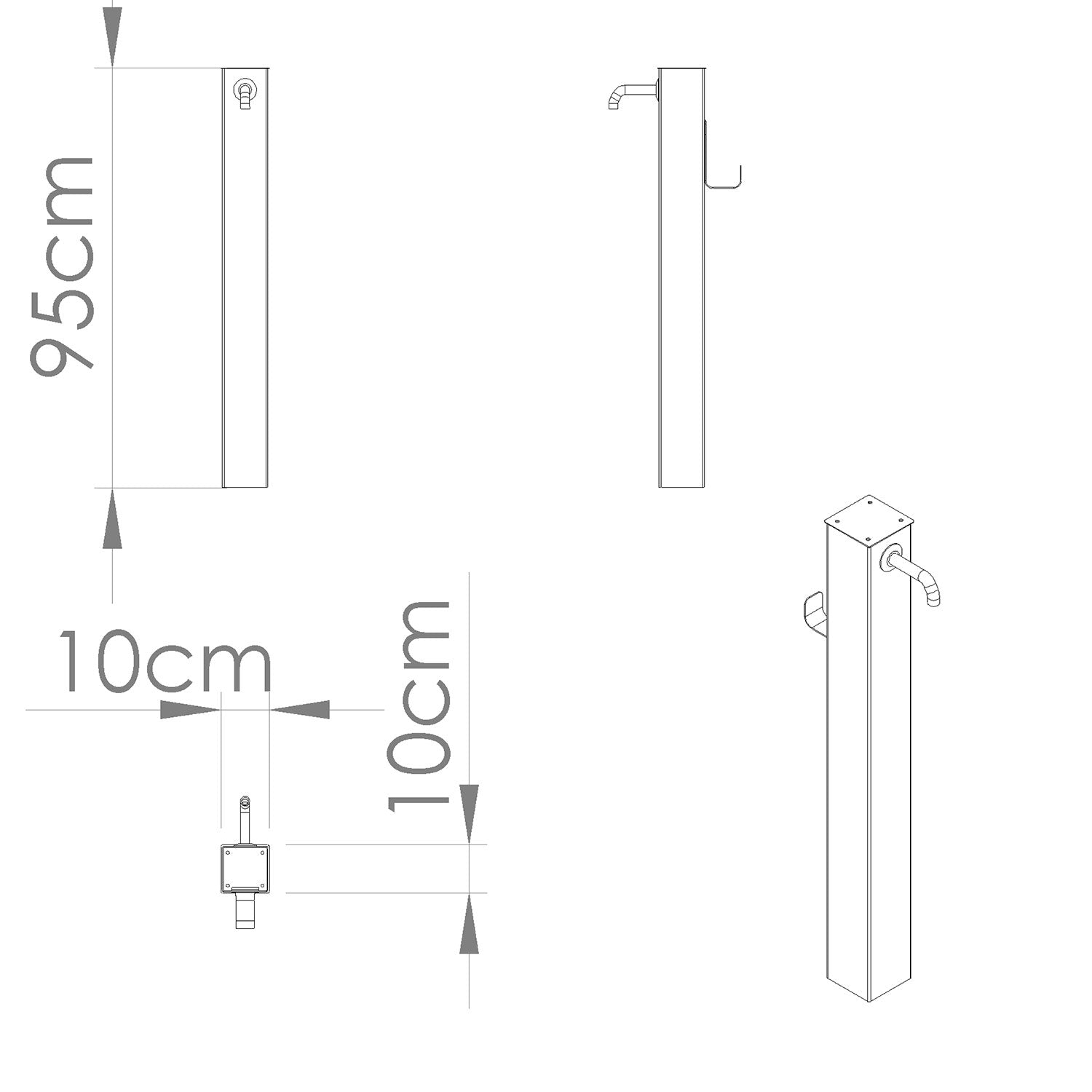 Colonna Acqua da Giardino con Rubinetto 20x20x97 cm in Acciaio Bianco