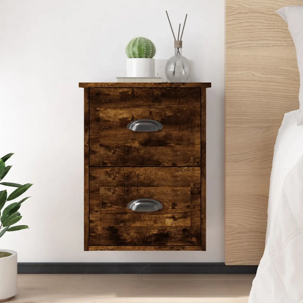 Comodino | Armadio da Notte | Mobiletto da notte a Parete Rovere Fumo 41,5x36x53 cm