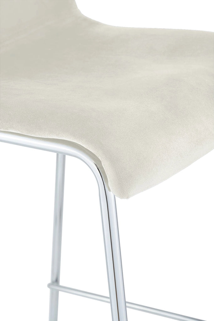 Sgabello Hover Velluto Base a Quattro Gambe Cromata crema