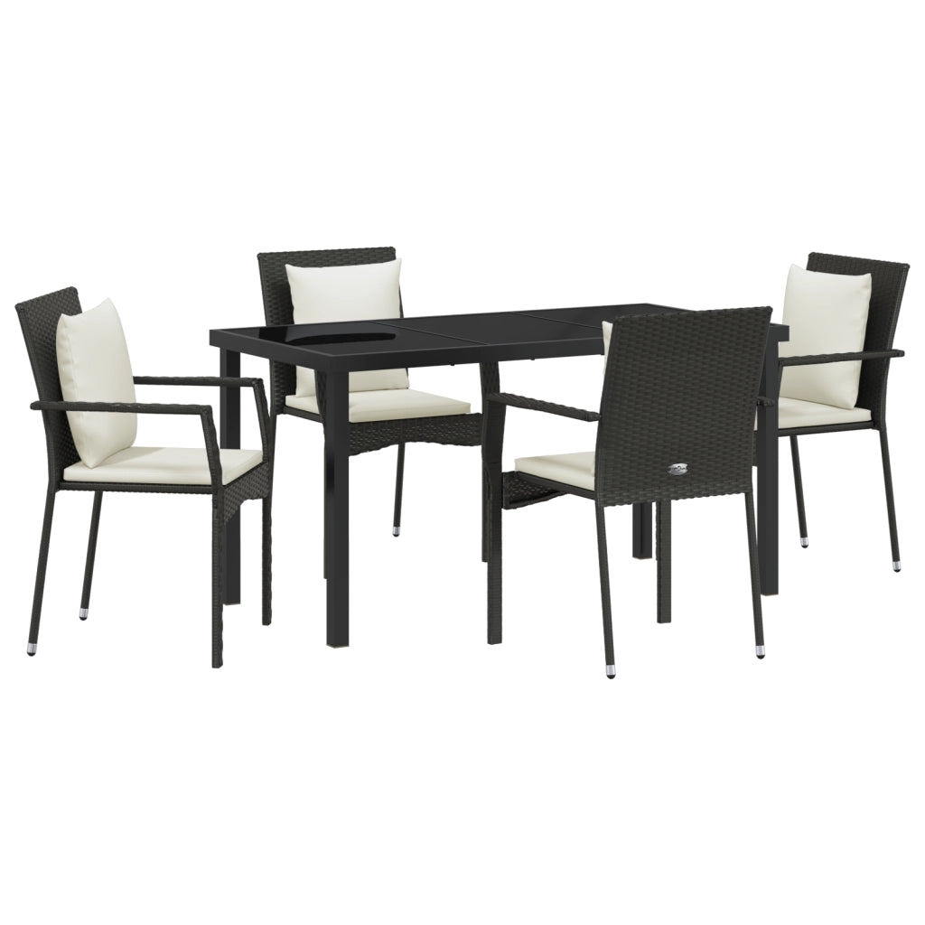 Set da Pranzo da Giardino 5 Pezzi con Cuscini in Polyrattan Nero