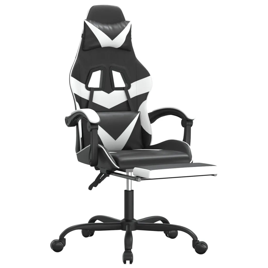 Sedia da Gaming | Sedia da e-sports con Poggiapiedi Nero e Bianco in Similpelle