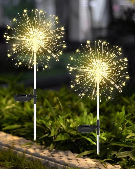 Decorazione di illuminazione solare per esterno - 2 pezzi - 120 led - effetto fuoco - 8 modalità - pennello per giardino - impermeabile - lampade solari - giardino prato terrazza - caldo bianco