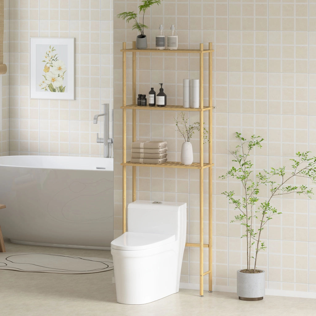 Mobile Sopra WC a 3 Ripiani a Doghe Salvaspazio in Bamb¨´, 63.5x25.5x181 cm, color Legno