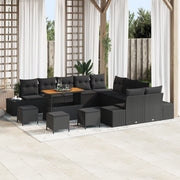 Set di divani da giardino  da 14 pezzi con cuscini Nero Polyrattan Acacia