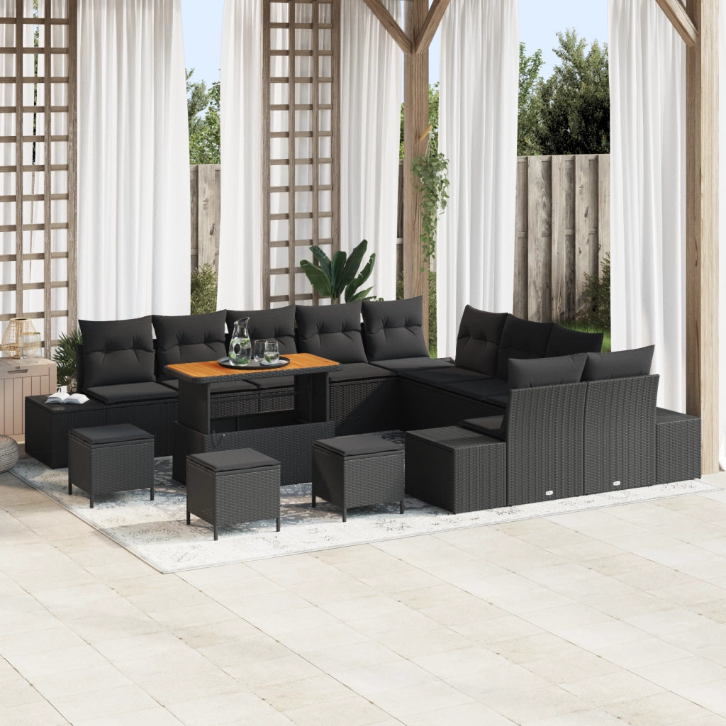 Set di divani da giardino  da 14 pezzi con cuscini Nero Polyrattan Acacia