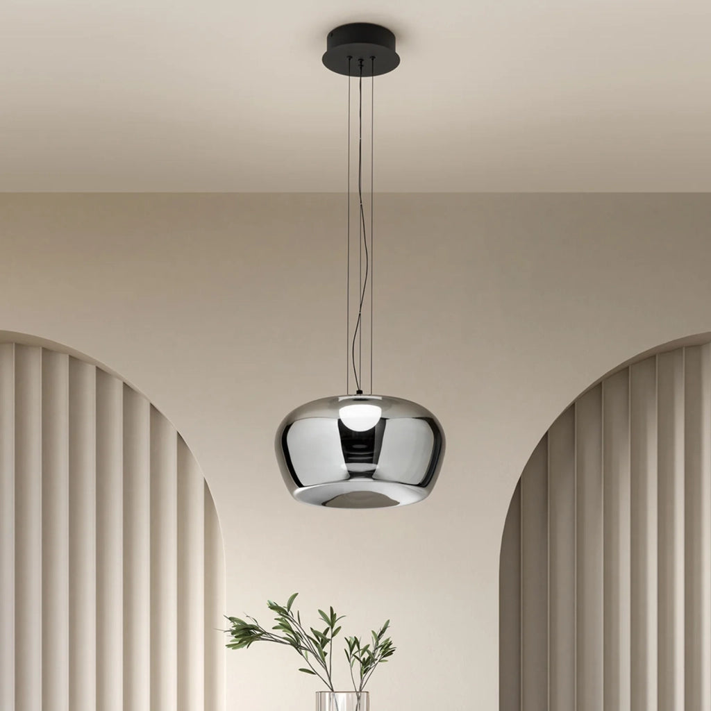 Lampadario Moderno Kave Metallo Vetro Specchiato Led 20W 3000K Dimmerabile Ip20