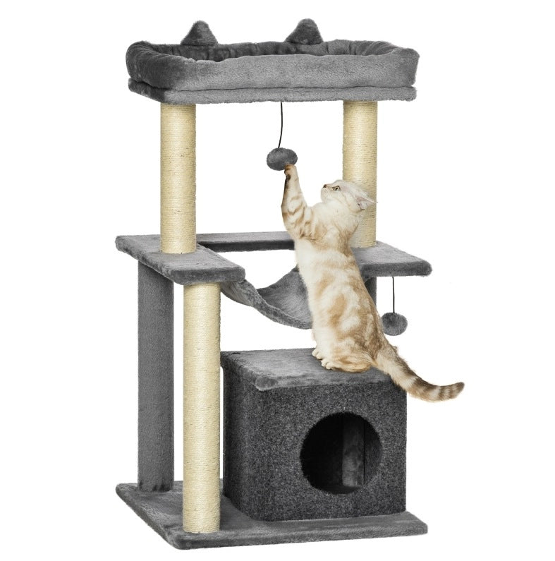 Albero tiragraffi per gatti 90 cm con amaca e cuccia