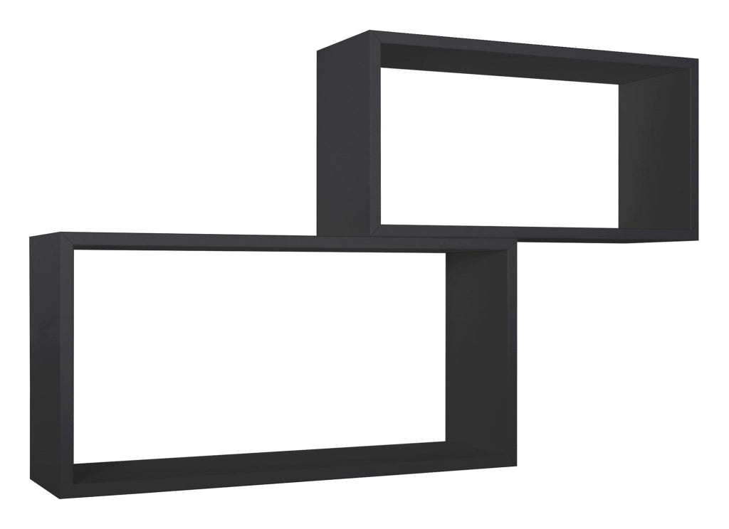 Set 2 Mensole Cubo da Parete Rettangolare in Fibra di Legno Bislungo Nero