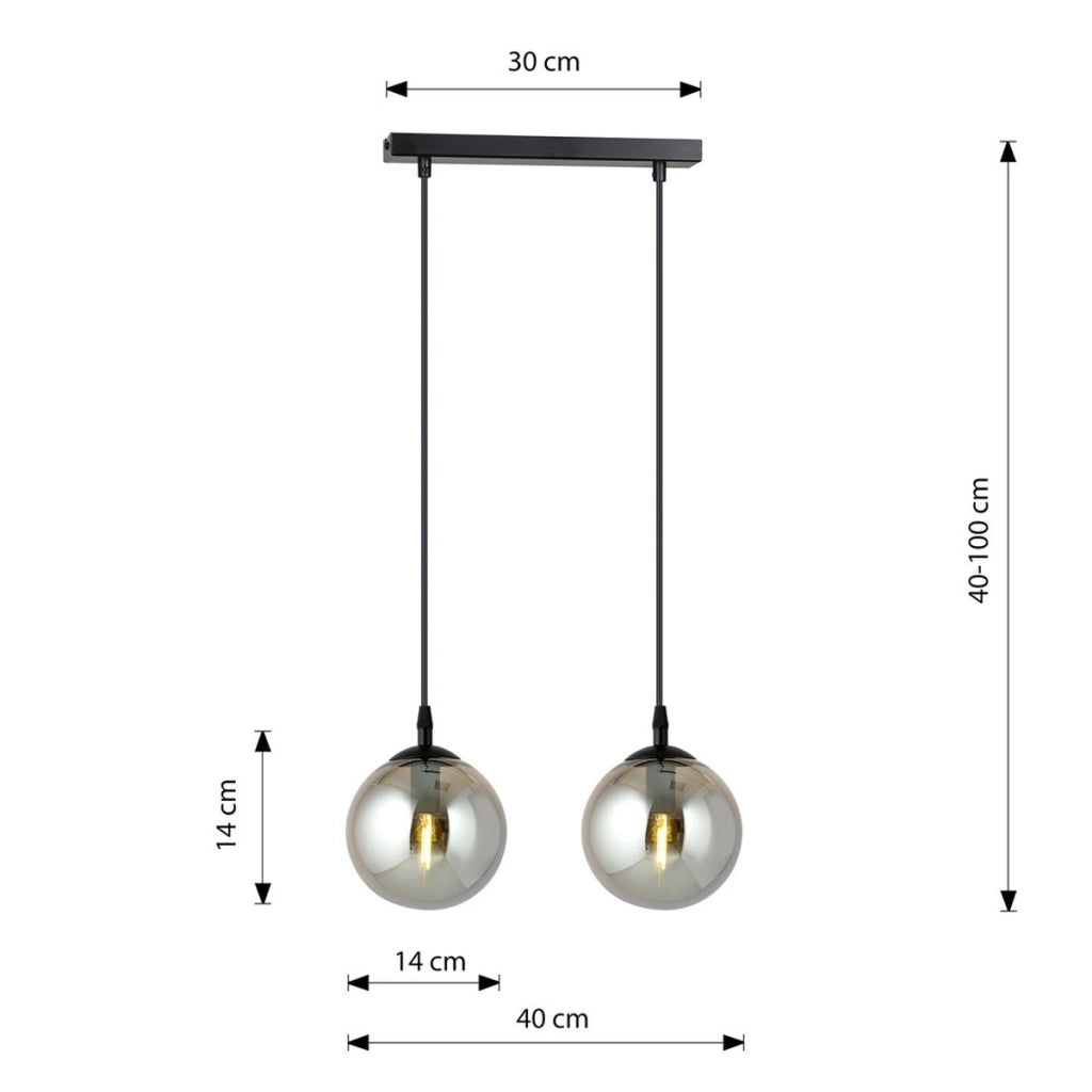 Lampada a sospensione Cosmo in acciaio nero con sfere in vetro grafite