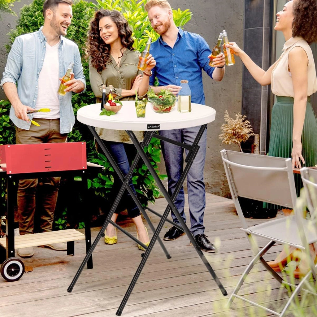 ® Tavolo da Bar Ø 72 cm Tavolino Rotondo Pieghevole da Giardino per Feste Altezza 110 cm in Metallo Bianco