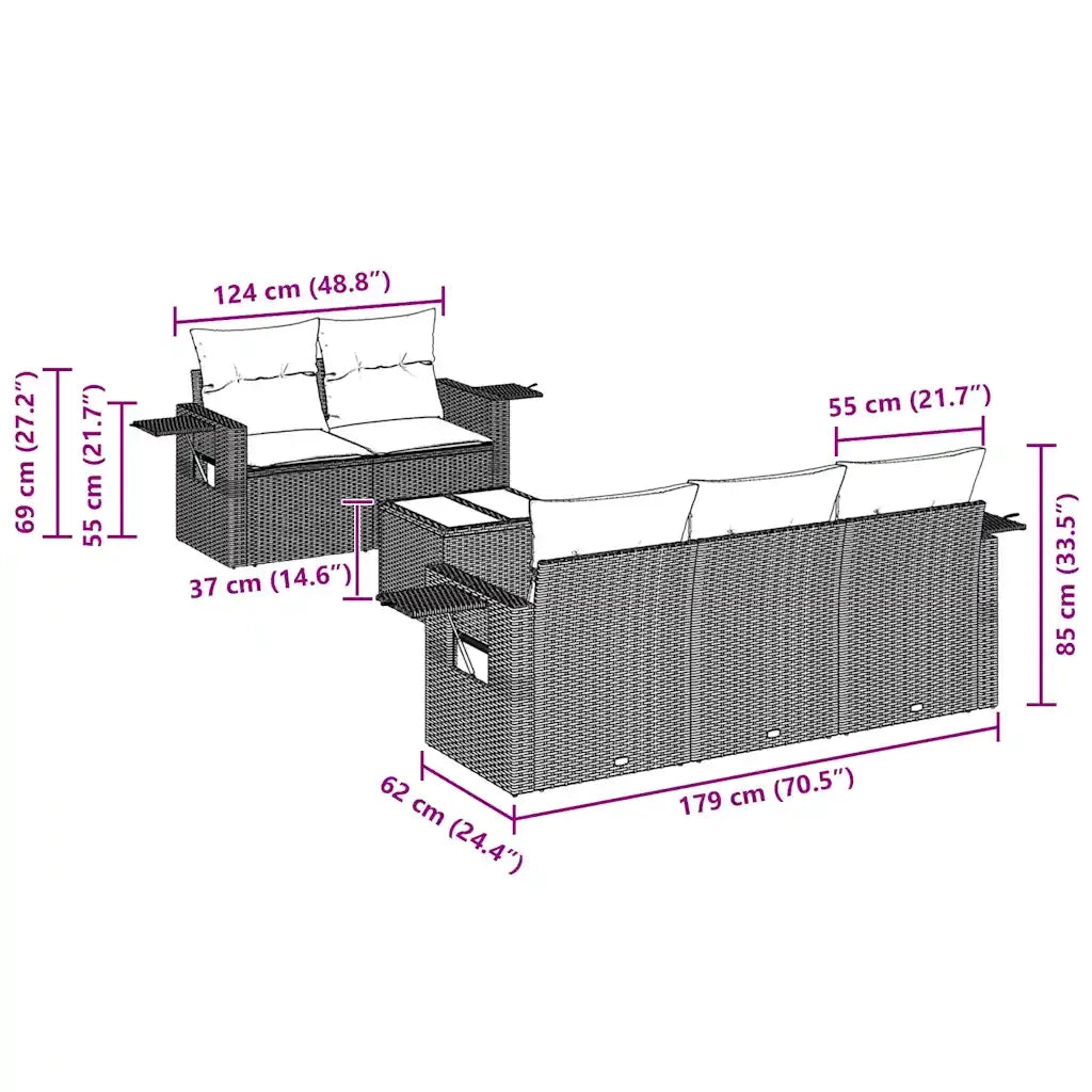 Set Divano da Giardino 6 pz con Cuscini Nero in Polyrattan 3252233