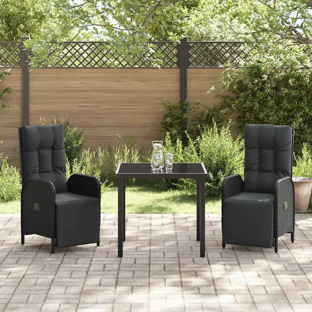Set da Pranzo per Giardino con cuscino 3 pcs Nero polyrattan