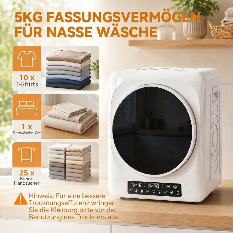 Asciugatrice compatta a ventilazione da 1000 W con modalit¨¤ extra dry ed ECO, timer e impostazioni di temperatura, bianca