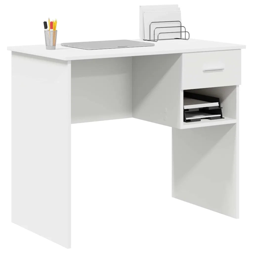 Scrivania | Tavolo da Ufficio con cassetto Bianco 90 x 49 x 75 cm Legno multistrato