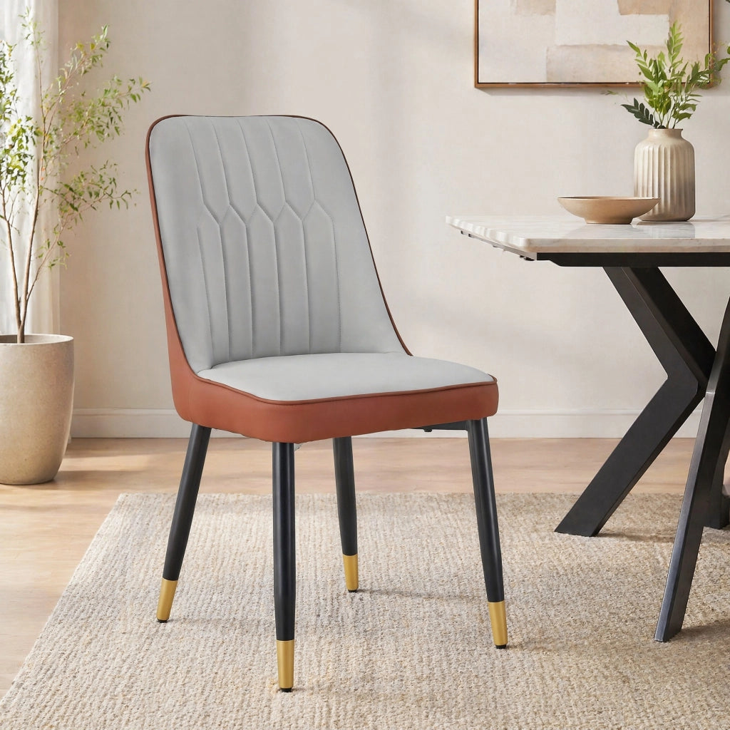SEDIA da pranzo Set da 2 pezzi 43 cm PU bicolore grigio chiaro e marrone gambe nere