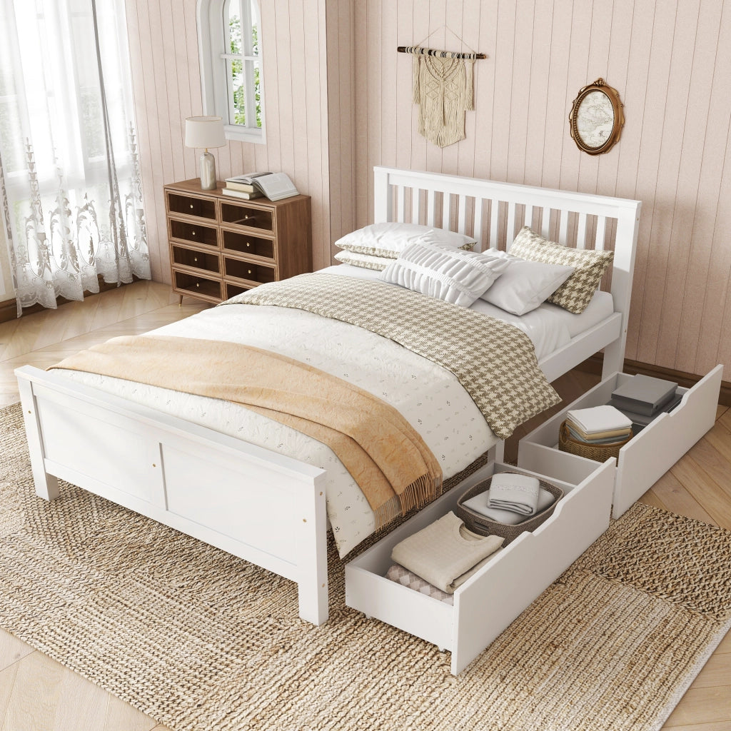 Letto matrimoniale con 2 cassetti contenitore 140x200 cm in legno e MDF; bianco