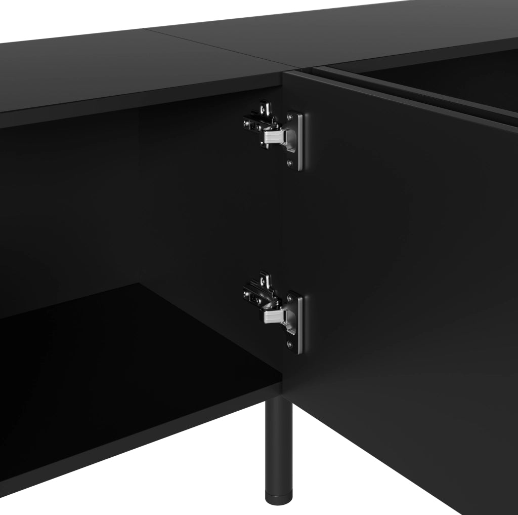 Mobile TV 180x35x49 cm con 4 ante e 2 vani separati in MDF e pannello truciolare nero