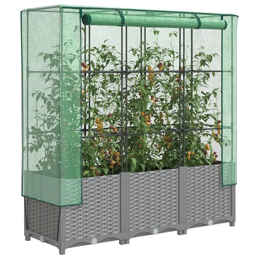 Fioriere | Cassetta per fiori | Letto Rialzato con Copertura Serra Effetto Rattan 120x40x138 cm